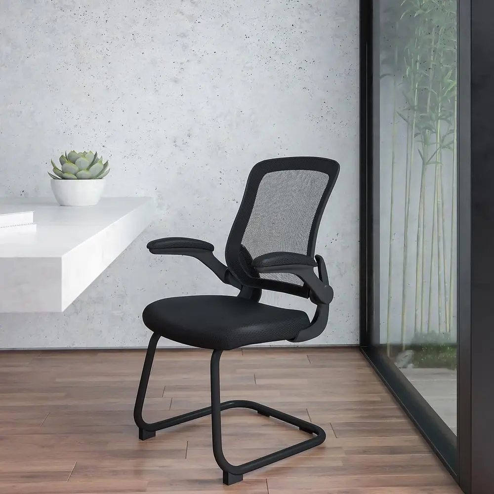 

Kale Black Mesh Sled Base Side Reception Chair with Flip Arms