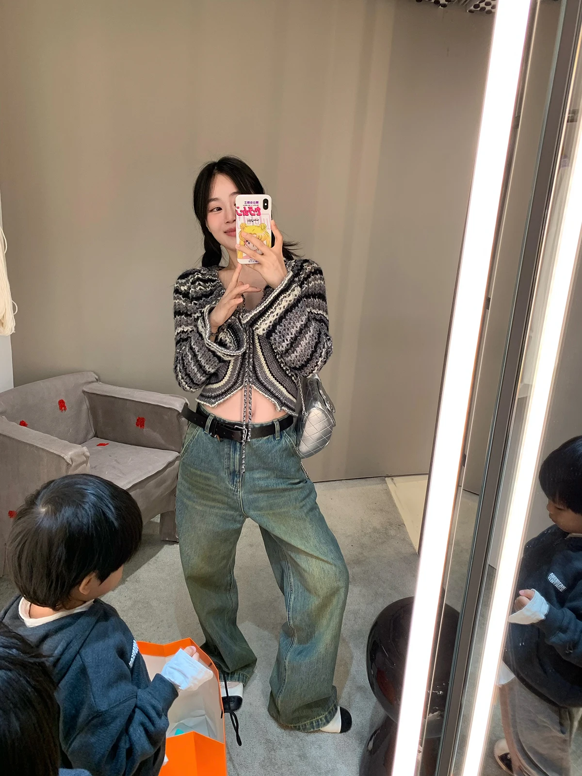 

Женский вязаный кардиган Nordic Ey в полоску с вырезами, V-образным вырезом, длинными рукавами, топ-жилет с поясом и бантом, эксклюзивно онлайн