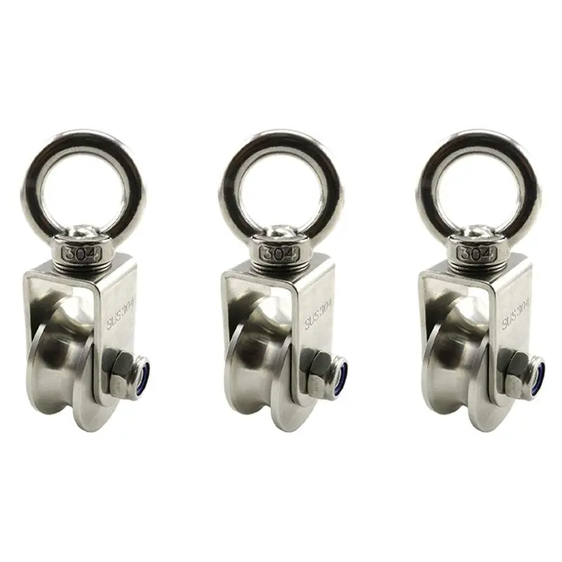 ABJO-3X U Type Swivel Pulley Stainless Steel Duplex Bearing Silent Detachable 360 Degree Rotation Heavy Duty Traction Wheel