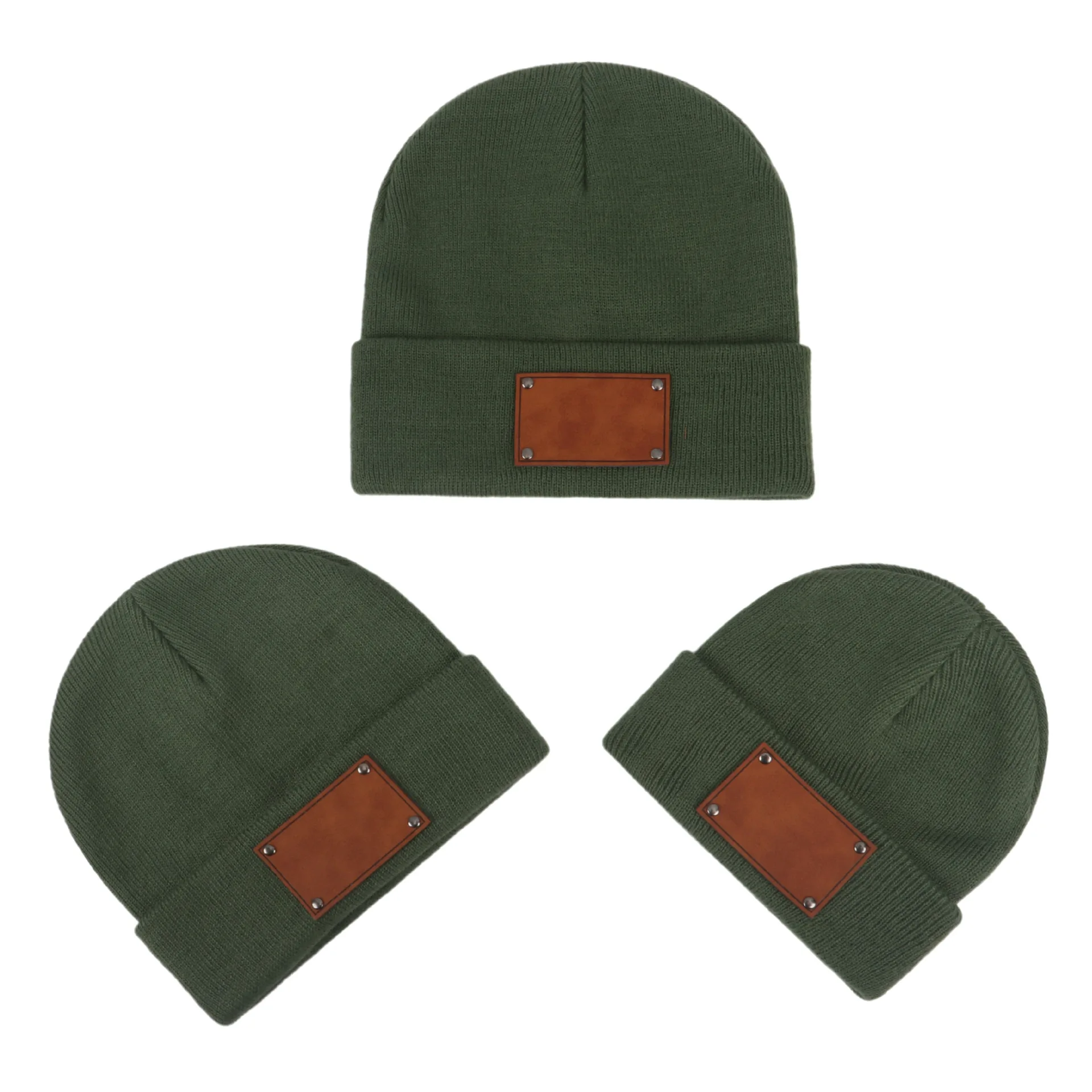 Beanie kid\'s Hat Children Adult Pullover Cap Blank Leather Label Brimless Hats Fashion Retro Infant Engraved Knit Warm Caps