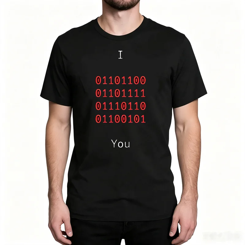 I Love You Binary Code Graphic T Shirt Men Programmer Coder Geek Tee Funny Coding Nerd Romantic Casual Cotton Short Sleeve