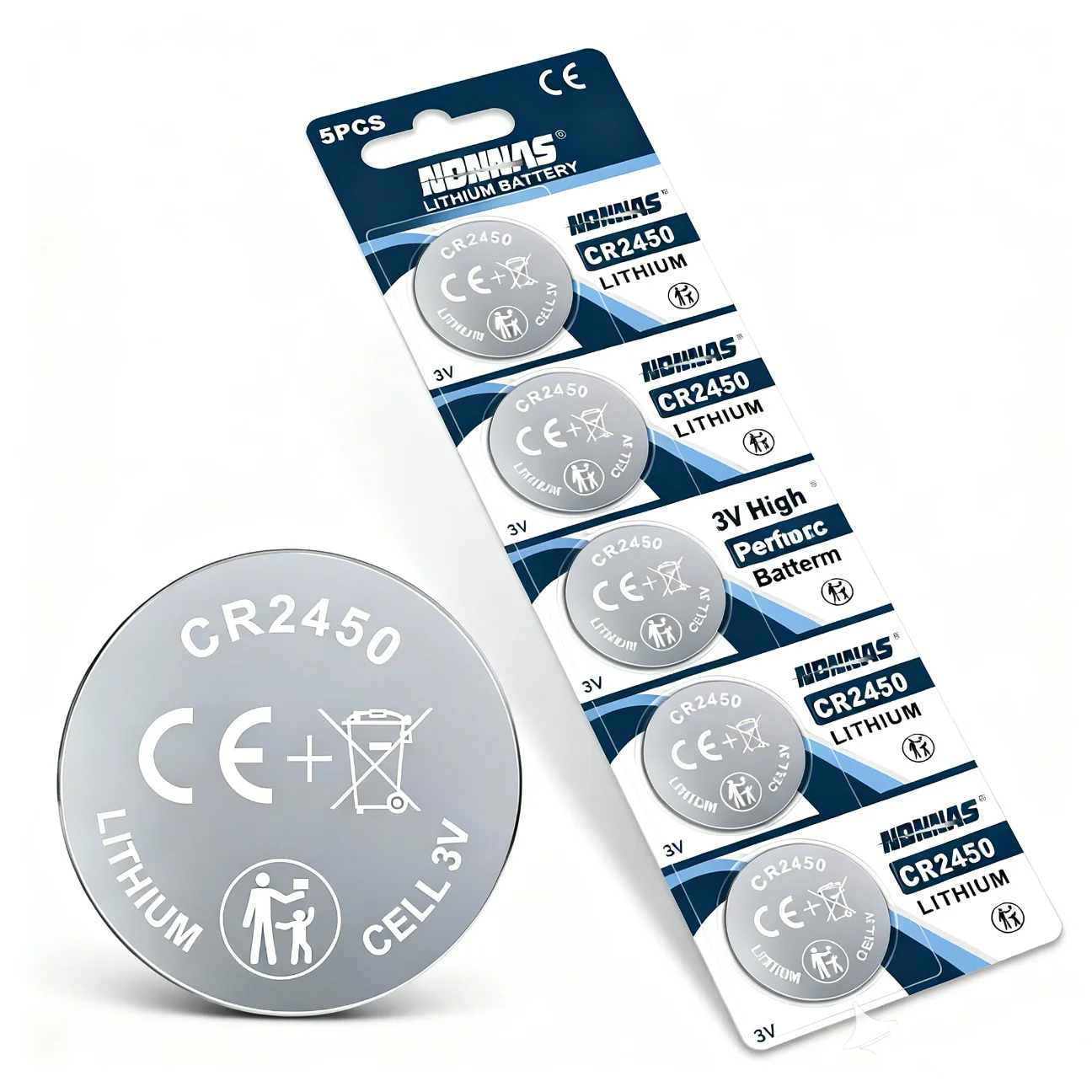 

CR2450 3V Lithium Battery 5 Pack - High Performance, Leak-Proof, Wide Compatibility for Electronic Devices