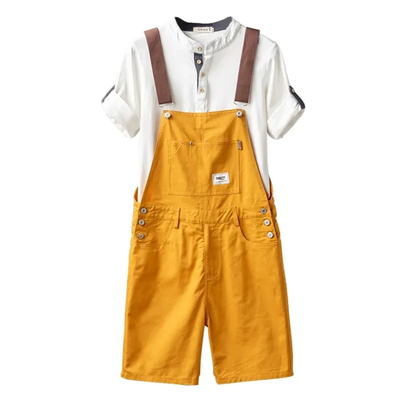 

2023 Summer Men Bib Pants Solid Color Casual Shorts Jumpsuits Streetwear Joggers Multi Pockets Fashion Suspenders Cargo Overalls