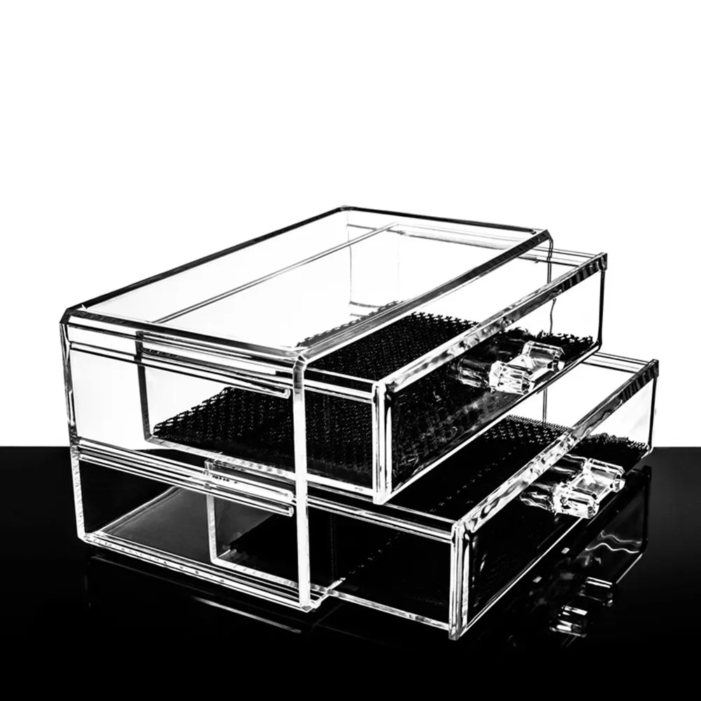 2 Tier Clear Makeup Organizer Storage Box Insert Holder Jewelry Watches Display Cube Long Removable Drawers Storage