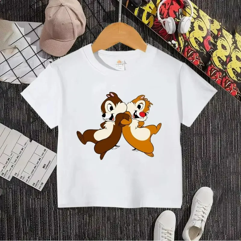

Chip 'n' Dale printing 2025 Summer New Fashion Men's and Women's T-shirt Pure Cotton Cartoon Anime Children's Clothing Top
