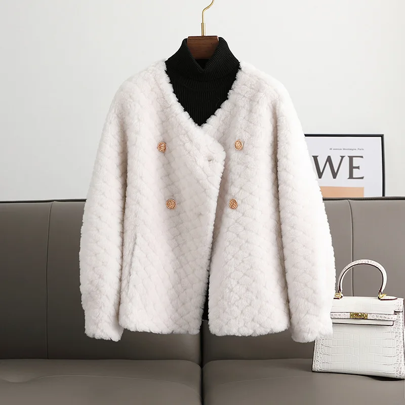 

Real Fur Coat High Quality Womens 70% Natural Wool Coats Thick Warm Double Breasted Young Women Coat