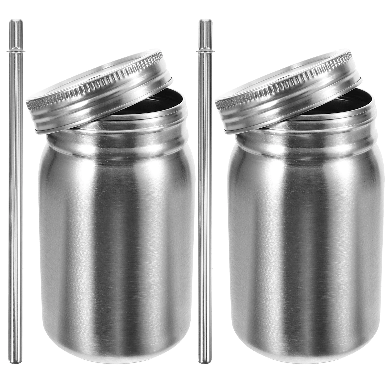 

2 pcs Stainless Steel Mason Cup 700ml Single Layer Random Style Straw Metal Tumbler Lids Storage ContainersReusable