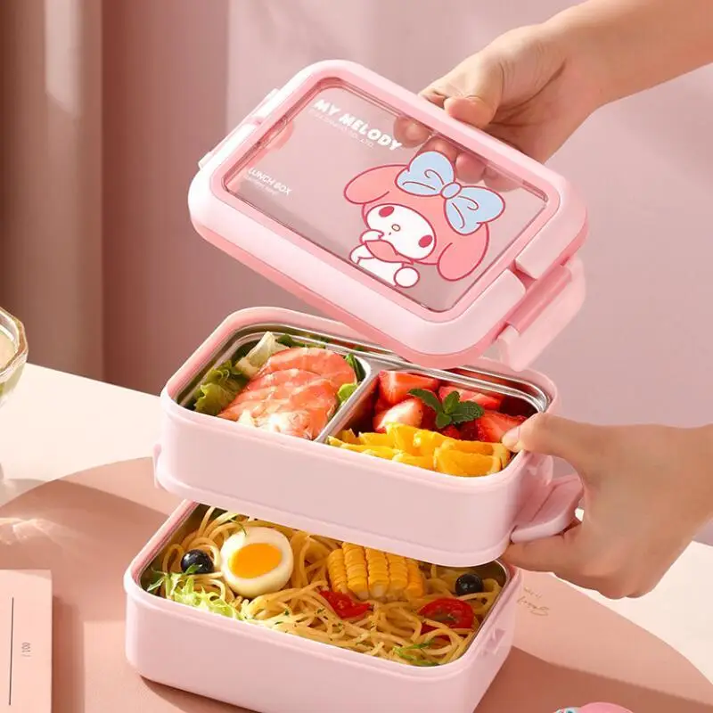 Fiambrera térmica Sanrio My Melody 304Sus, Anime Kawaii, ir a trabajar, gran capacidad con comida, fiambrera Bento para dormitorio de estudiantes