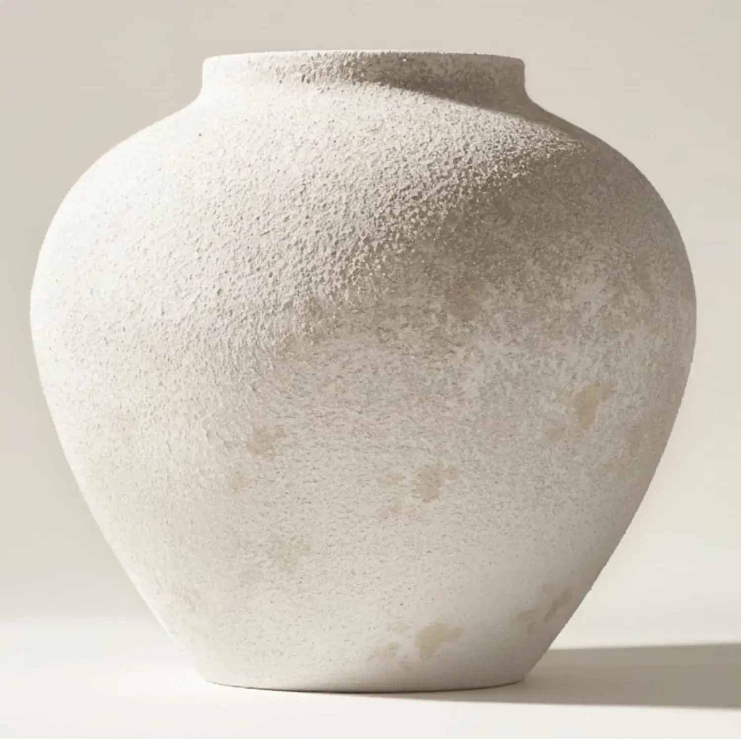 

White Rustic Large Round Vase for Table Centerpieces 11 inches, Earthy Stone Look Textured Modern Farmhouse Decor