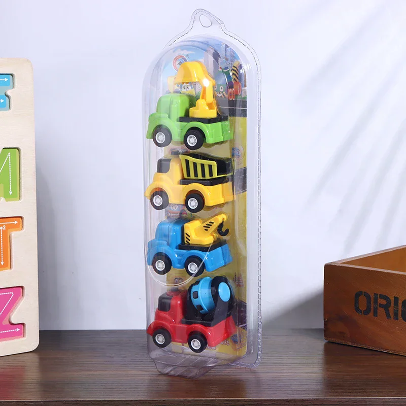 4 개/대 미니 자동차 모델 장난감 시뮬레이션 건설 차량 만화 당겨 자동차 장난감 어린이를위한 교육 선물 소년 소녀