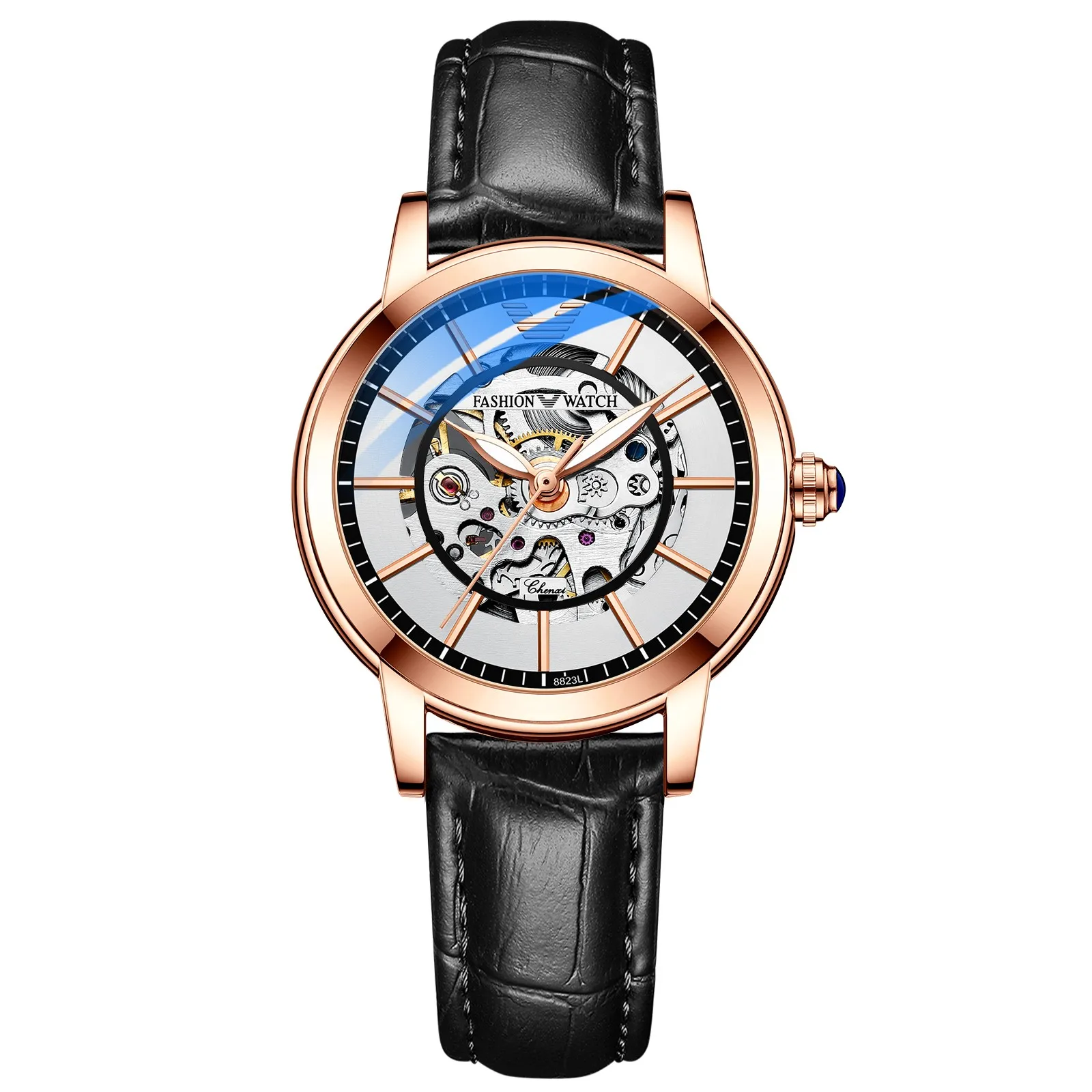 

Fashion Chenxi Top Brand Luxury Women Steel $ Leather Mechanical Watches Waterproof Automatic Watch Rose Gold Ladiesskeleton