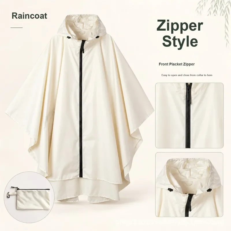 Zipper Cape Raincoat Adult Outdoor Hiking Portable PU Waterproof One-piece Poncho with Storage Bag