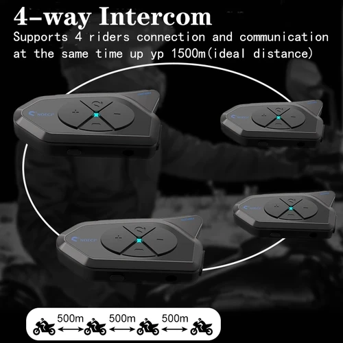 Imagen 2 del producto GoCom4-intercomunicador Bluetooth para casco de motocicleta, dispositivo de comunicación para 4 conductores, 1500M, BT5.1, IP65, para compartir música, FM, V4 plus