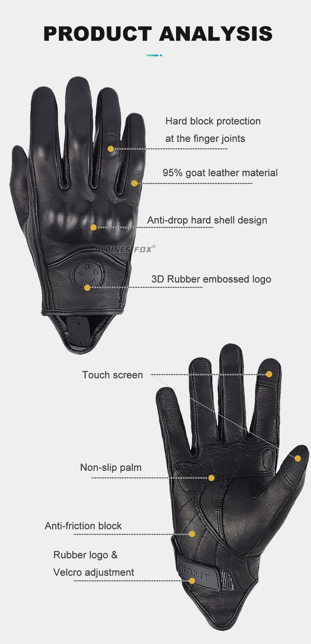 SUOMY Retro Leder Motorrad Handschuhe Männer Frauen Vinage Ziegenleder Motocross Handschuh Voll Finger Motorrad Vintage Biker Guantes Moto – Detail 9