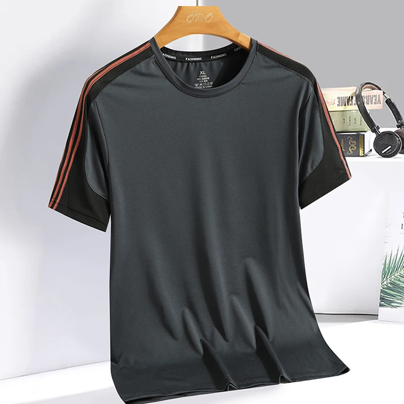 Sports Running T-shirt Color Blocking Men's and Women's Short Sleeved T-shirt Casual Loose Ice Silk Quick Drying Breathable Fash