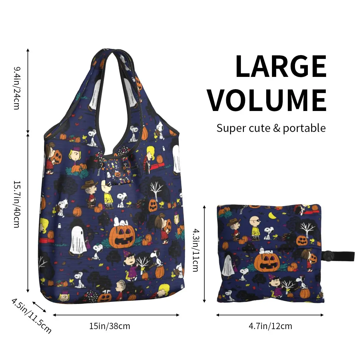 Custom Reusable Halloween Snoopys Dog Cortoon Comic Shopping Bag Women Tote Bag Portable Beagle Grocery Shopper Bags  Handbag