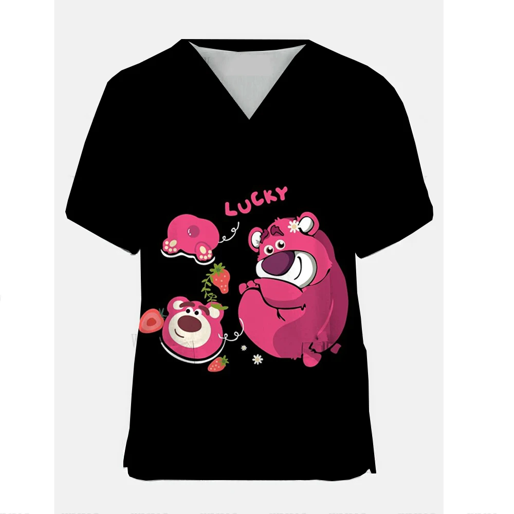 Stylish Summer Clothes Women 2024 Nurse Scrub Top Durable, Easy-Care with Disney Lotso Print & Practical Pockets Top Cute