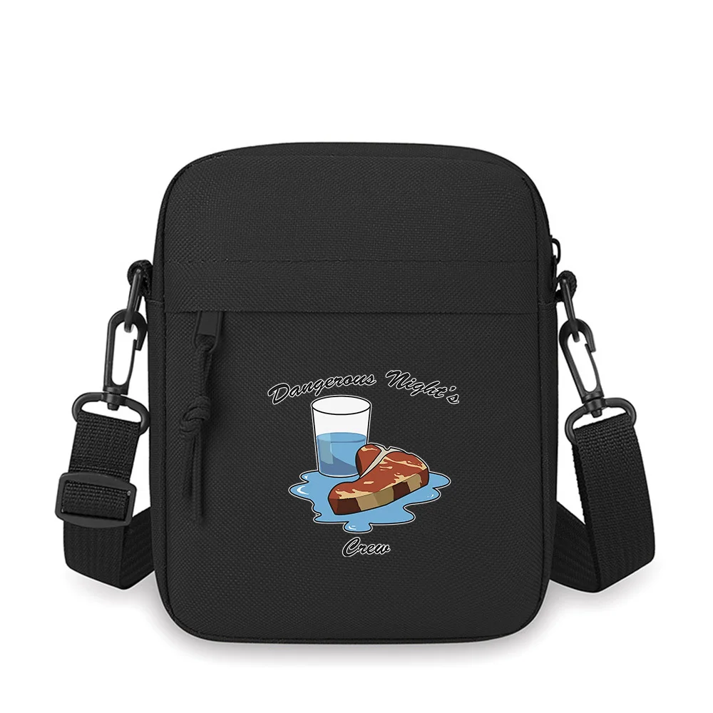 

Steak glass water Dangerous Night's Crew Men Crossbody Bag Single Shoulder Women Cartoon Anime Film Printing Design Unisex