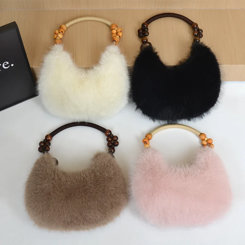 

1 шт., осенне-зимняя ручная сумка, плюшевая маленькая сумка, сумка для пельменей на одно плечо, сумка с деревянными бусинами, сумка на одно плечо