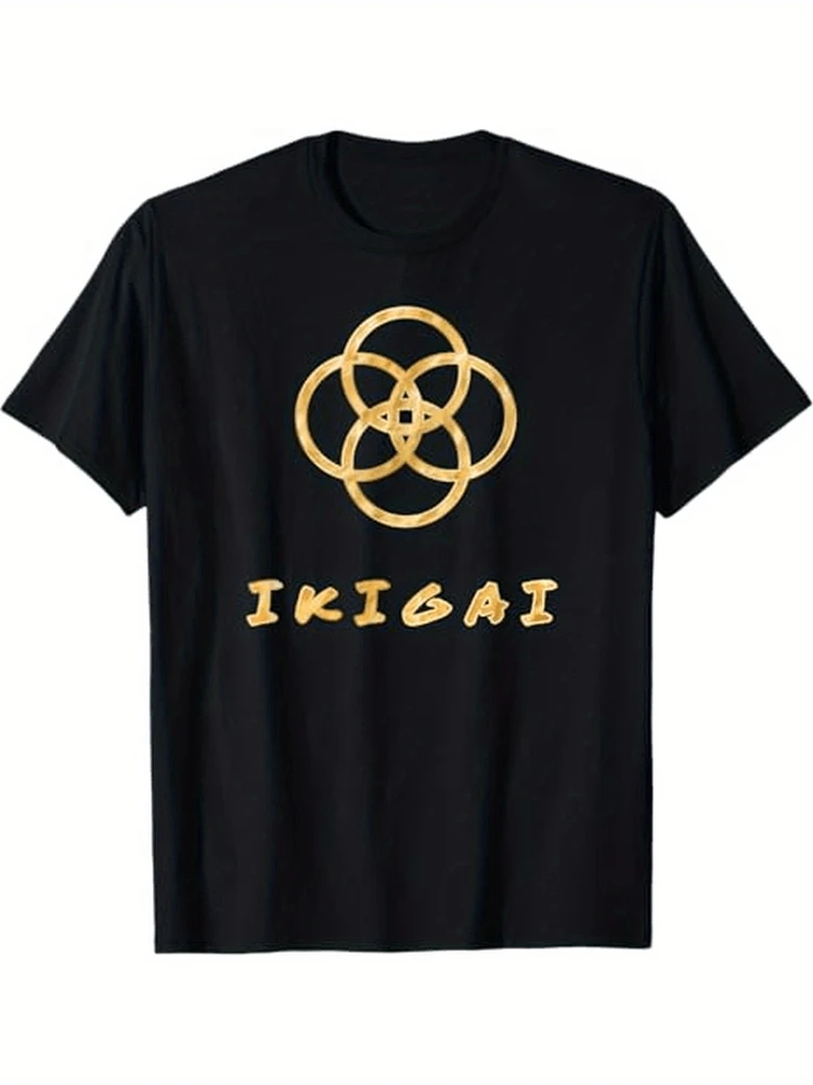 Ikigai-filophie de la vie japonaise T-Shirt Design doré 100% coton col rond manches courtes été décontracté hommes T-shirt Streetwear