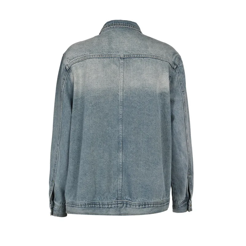 ANJY Jesień Nowa Damska High Street Vintage Y2K Koreańska Codzienna Sprana Oryginalna Asymetryczna Kieszeń Jednorzędowa Kurtka Jeansowa A7321