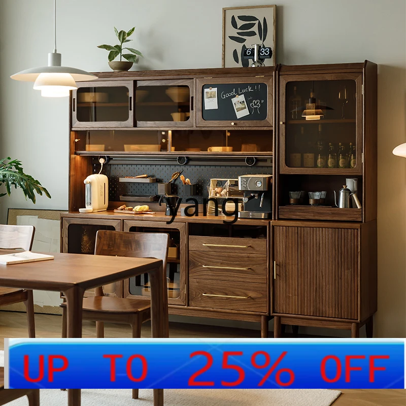 

YJQQ боковой шкаф из черного ореха, винный шкаф из цельного дерева для гостиной, встроенный настенный высокий шкаф для хранения вещей