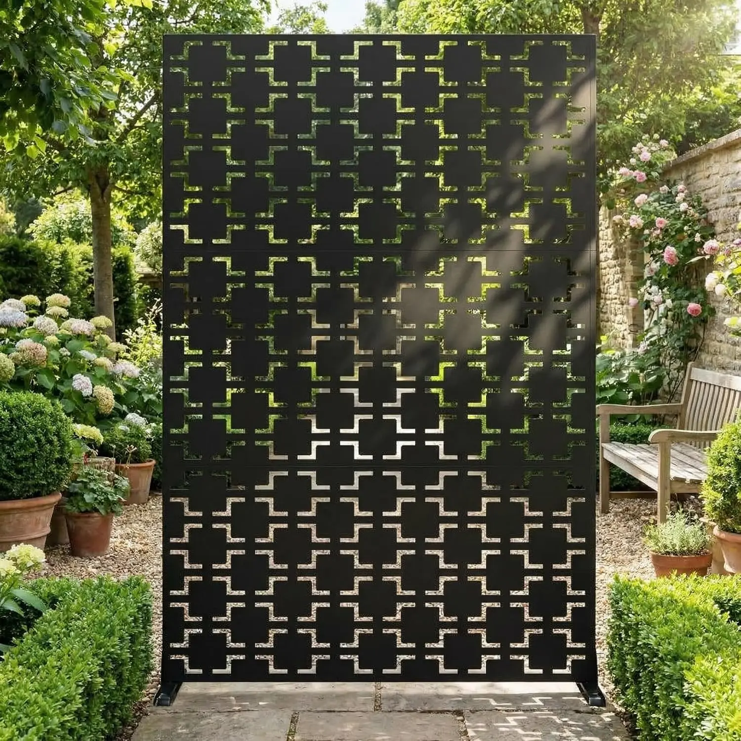 Galvanized Steel Privacy Screen Freestanding Fence Panel Rust-Proof for Patio Garden Pool Indoor 72