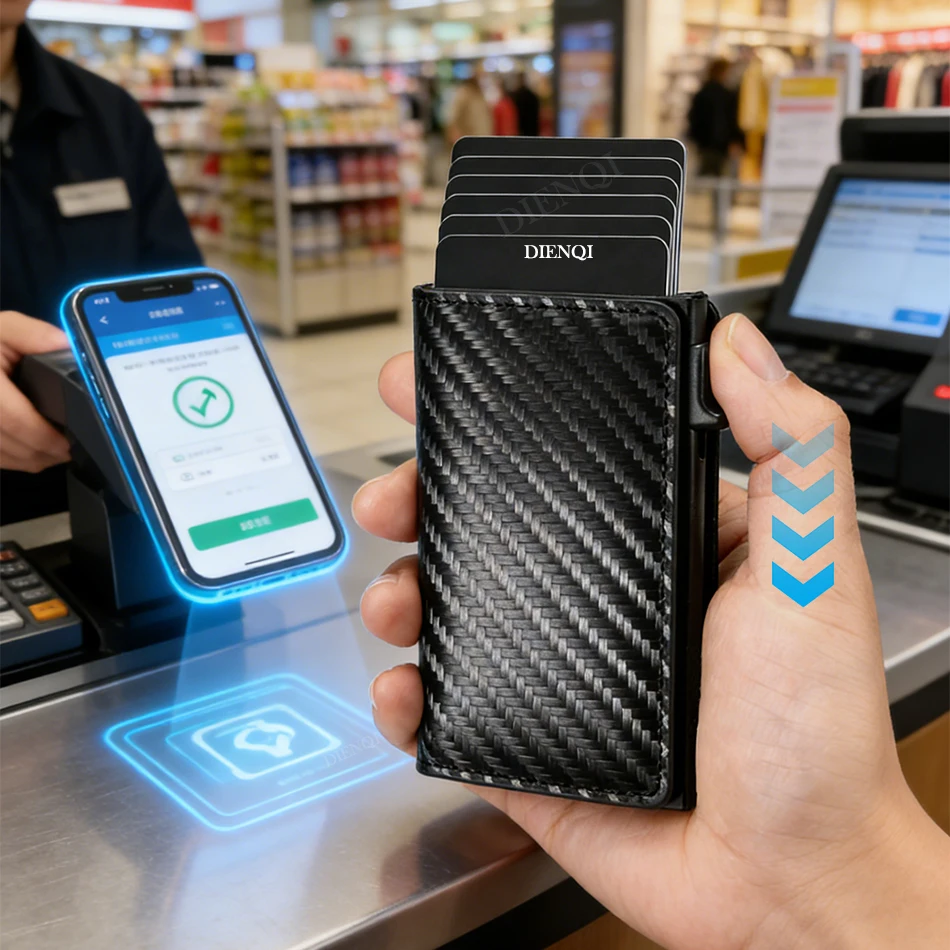 Magnetischer Anti-RFID-Kreditkartenhalter für Herren, Luxus-Geldbörse aus Kohlefaser, Dreifach-Geldbeutel für Bankkarten, Geldbörse für Männer – Detail 4