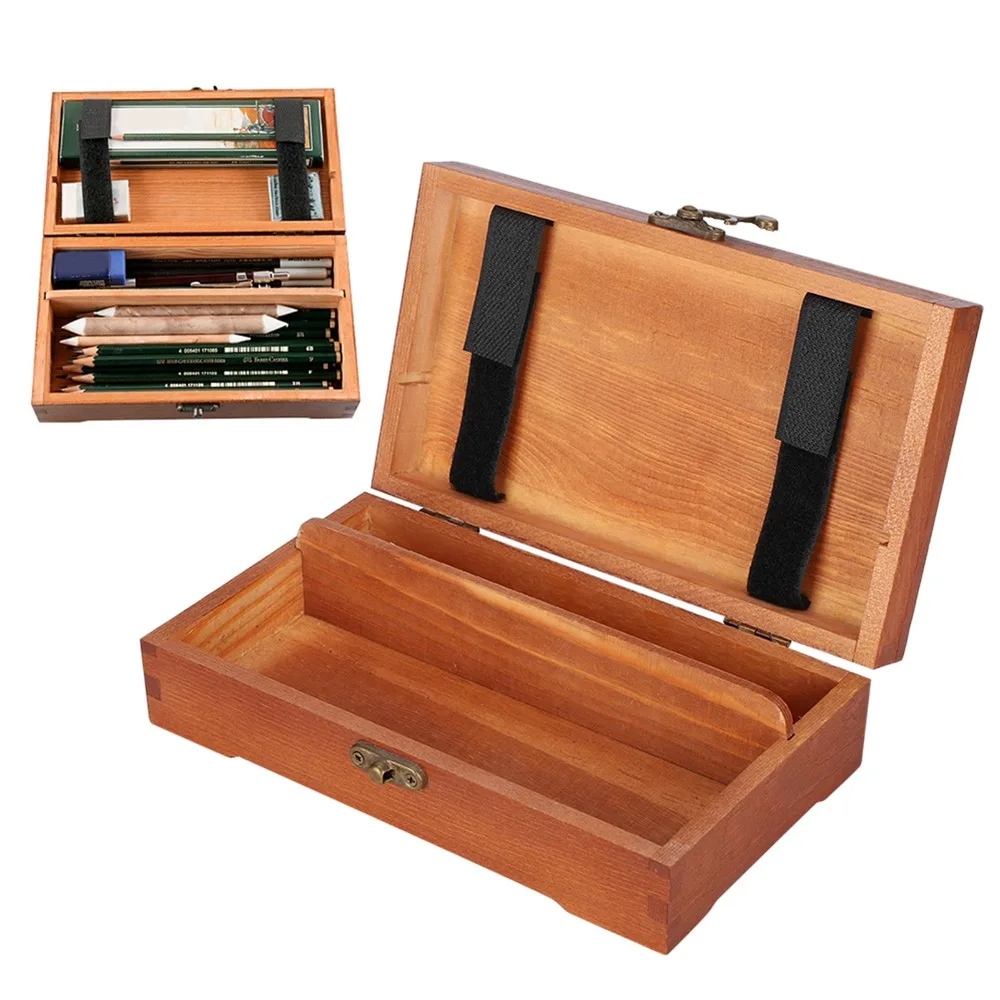 1PCS Solid Wood Material Wooden Storage Box Hinged Lid Design Lockable Closure Pencil Storage Case Jewelry Organizer Box