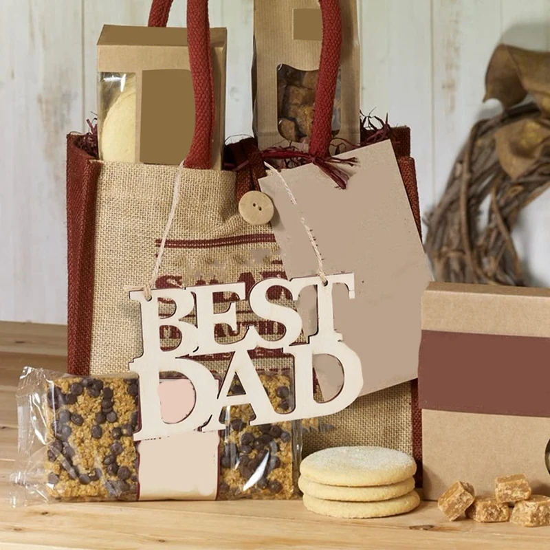 40Pcs Best DAD Unfinished Wood Crafts Dad's Birthday Party Decorations Gift Tags With String For Father's Day Gifts