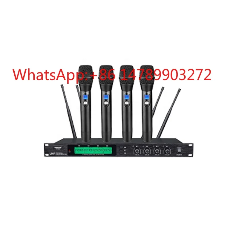

4CH UHF Wireless Handheld Microphone True Diversity Professional Mic for Stage Karaoke Church