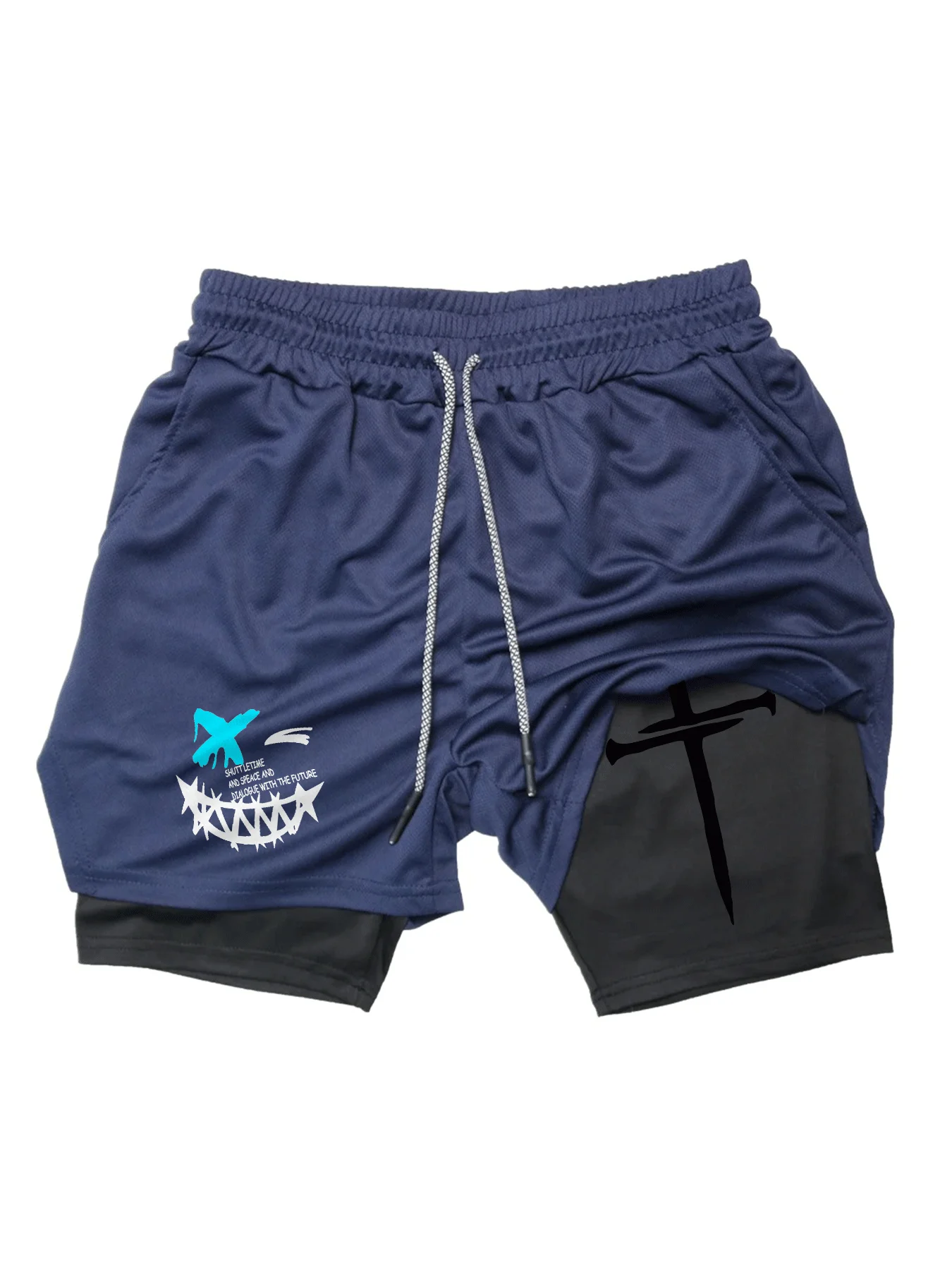 

2-in-1 Men's Athletic Shorts Lightweight Running Workout Shorts, Loose Fit Elastic Waist Random Print Design Sports Regular fit