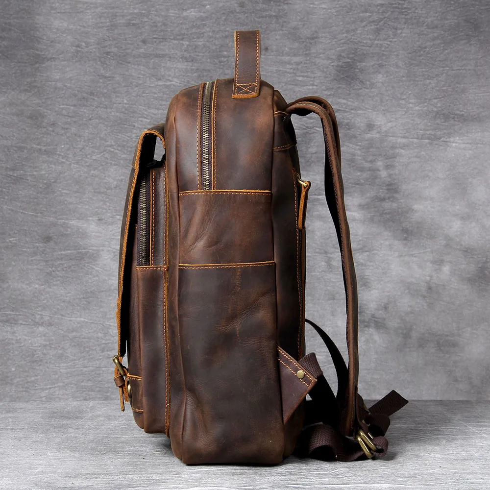 S.WORKER Vintage Echtleder-Rucksack Laptop-Tasche Crazy-Horse-Leder Schultasche Outdoor-Reise-Weekender-Schultertasche – Detail 7