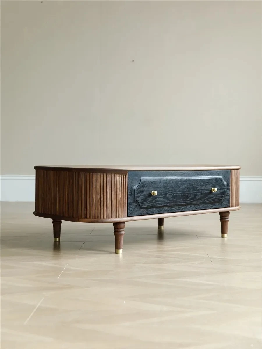 

S North America Black Walnut French Retro Coffee Table Living Room Home Oval New Black Tea Table