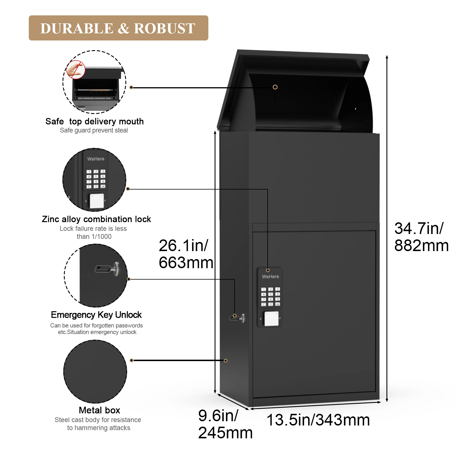 Secure Outdoor Mail Box Smart Metal Mailbox Waterproof Parcel Drop Delivery Box Secure Packet Briefkasten For Outdoor