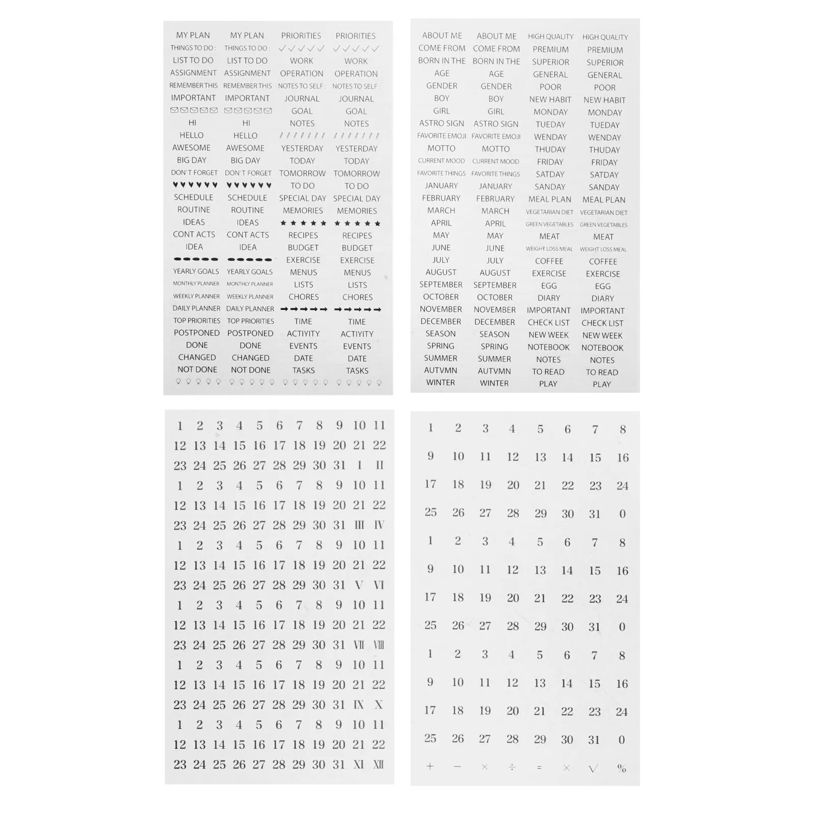 

4 Sheets Premium PVC Planner Stickers Journaling Stickers Diary Decorative Scrapbook Supplies Self Adhesive DIY Planner