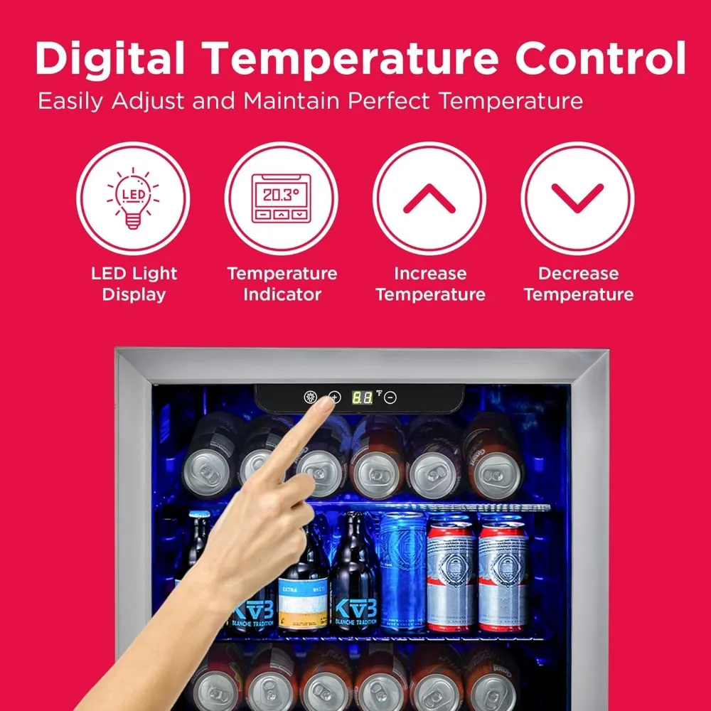 Getränkekühlschrank mit Glastür, kompakter Minikühlschrank mit digitaler Temperaturregelung, passend für 88 Dosen oder 25 Flaschen