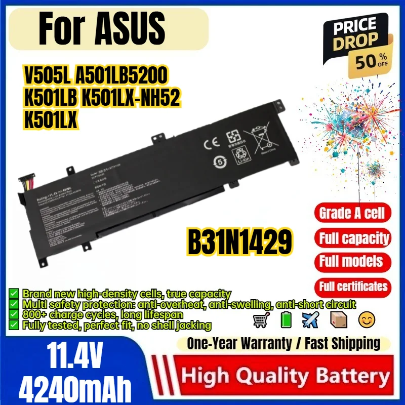 B31N1429 for ASUS V505L A501LB5200  K501LB K501LX-NH52 K501LX Laptop Battery 0 Cycle High Capacity Battery Replacement Bateria