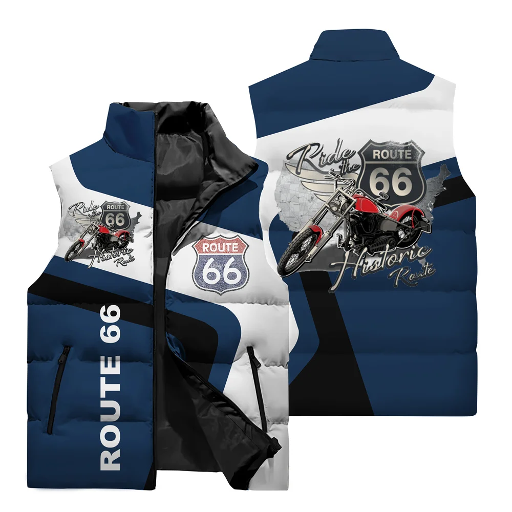 2024 New Unisex Motorcycle Riding Jacket with Highway 66 Logo 3D Printed Sleeveless Vest for Winter Windproof and Warm Vest 6XL