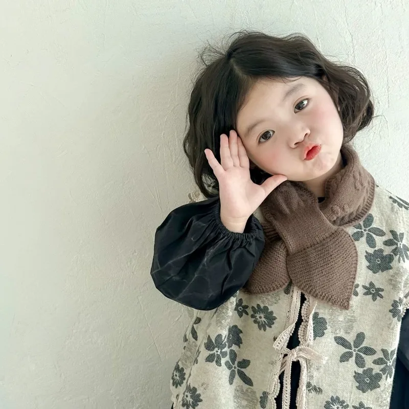 Детский шарф в корейском стиле, простой однотонный теплый шарф для шеи, теплая мягкая вязка для малышей, уличная легкая подходящая верхняя одежда