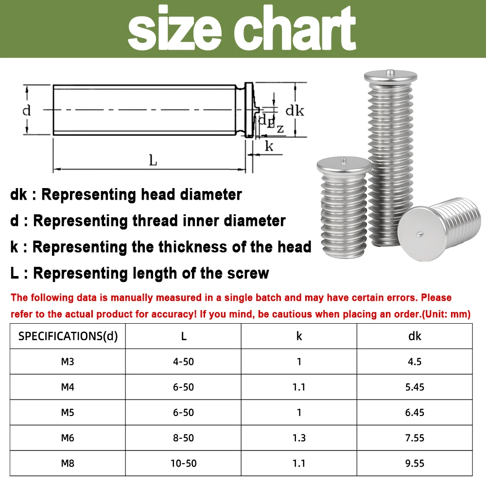 M3 M4 M5 M6 M8 304 Viti per colonna di saldatura a punti Viti per saldatura a punti in acciaio inossidabile Viti per saldatura