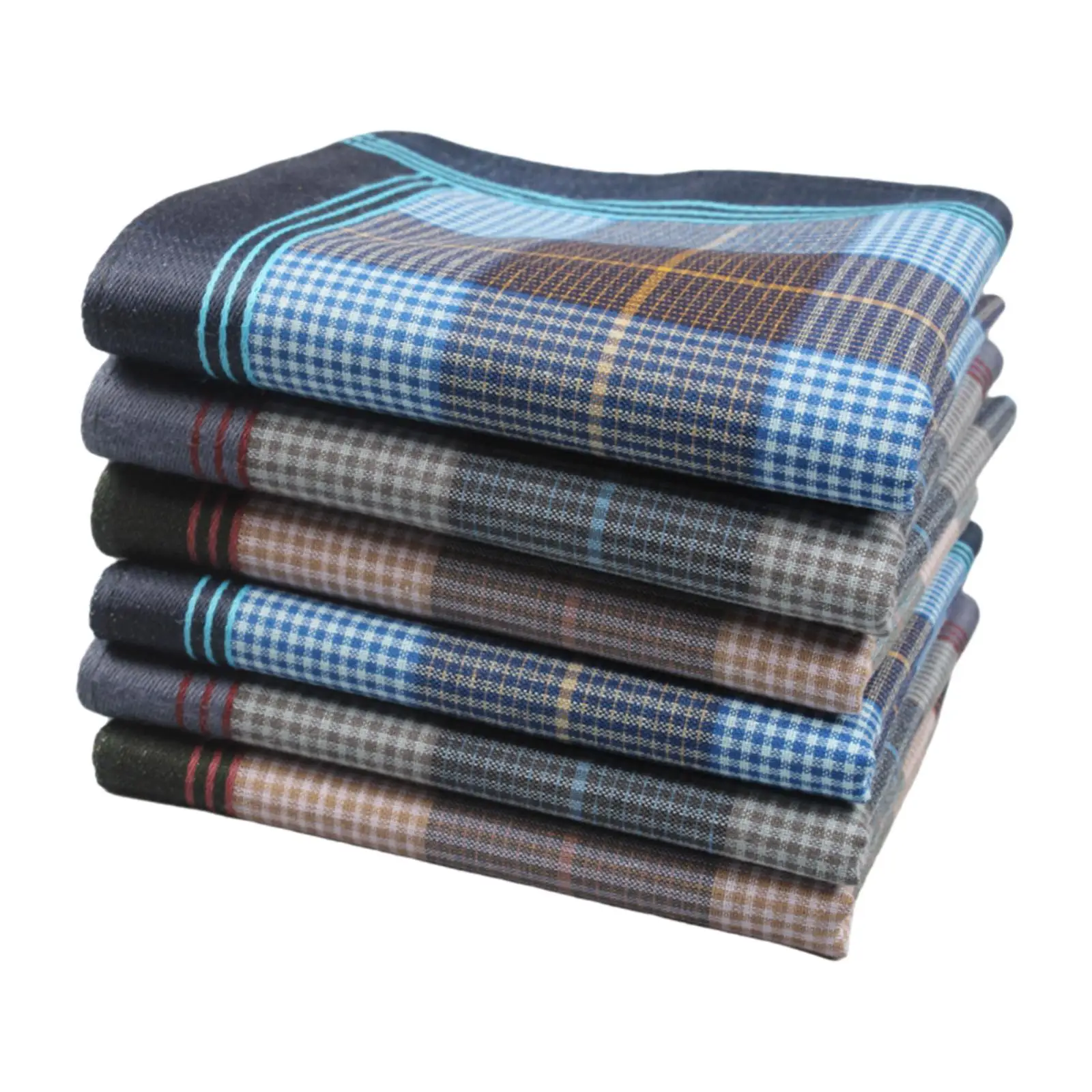 6pcs Gentlemen’s Cotton Plaid Handkerchiefs Large Pocket Square for Suit Wedding Party Gift