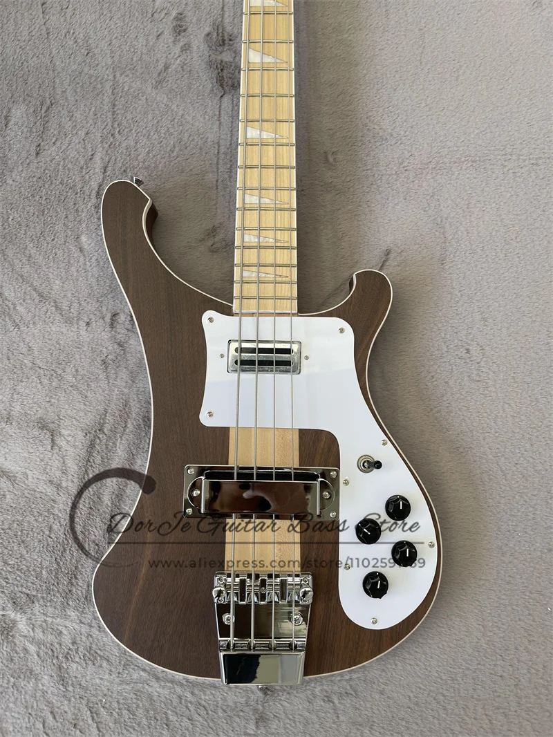 Matte Natural 4 Strings Bass Guitar Maple Neck Though Walnut Fixed Bridge White Pickguard 4003 Bass