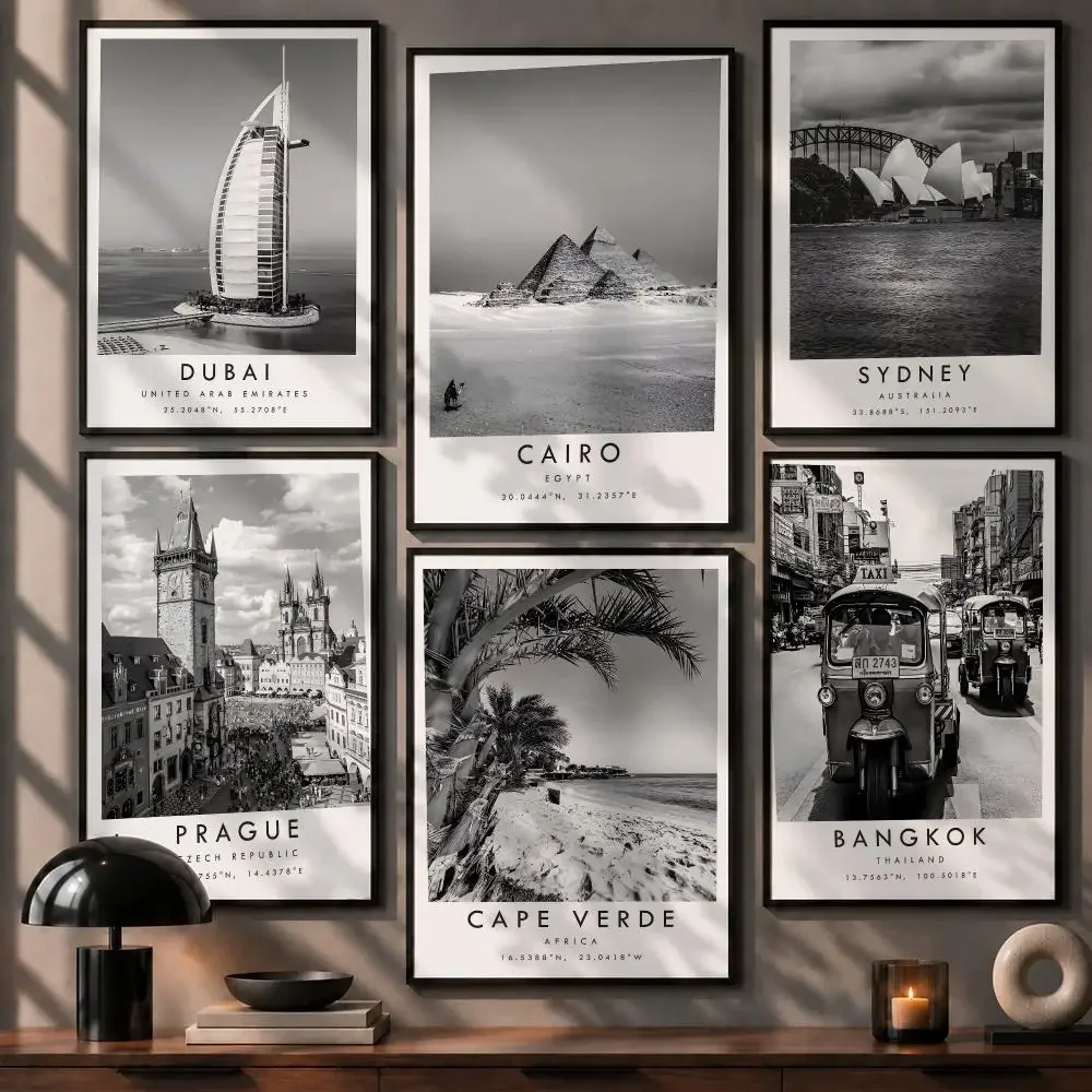 Dubai Prague Sydney Perth Tokyo Travel City Poster HD Home Wall Stickers House hallway Living Room Bedroom Bar Office Decor Art