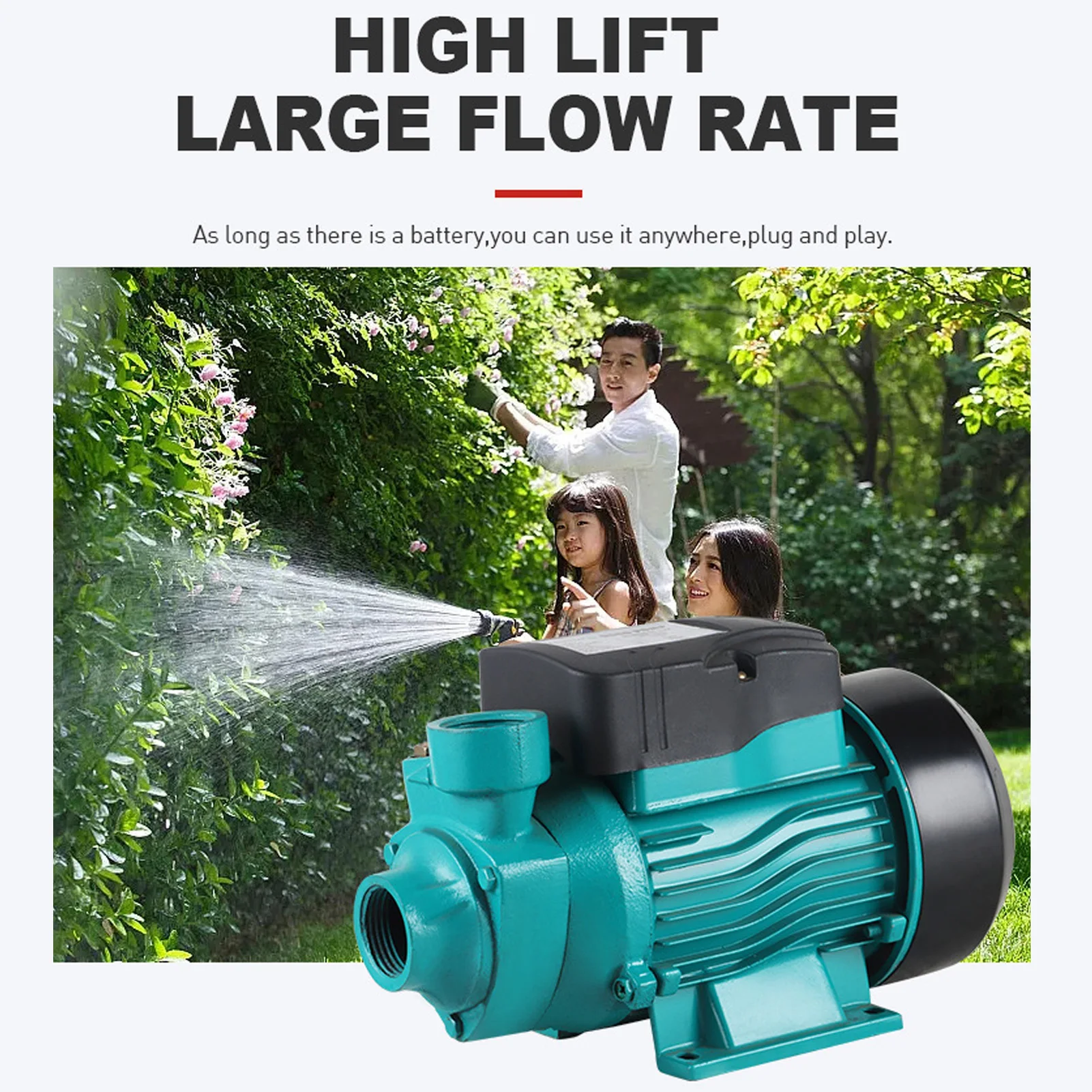 12V/24V Solar DC Vortex Pump 200W 3200RPM 35LPM Large Flow 25m High Lift Vortex Self Priming Pump
