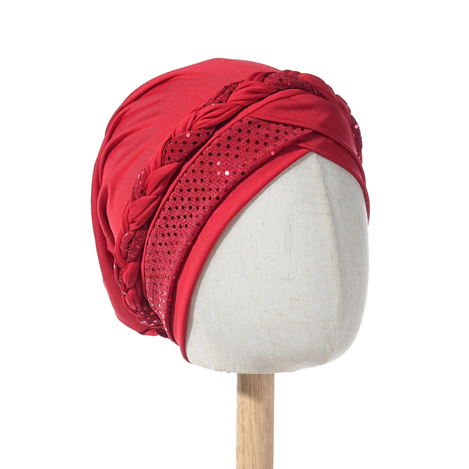 

Sequins Braid Front Cross Turban African Female Head Wrap Wedding Nigeria Already Made Headtie Cap for Women Auto Gele Headgear