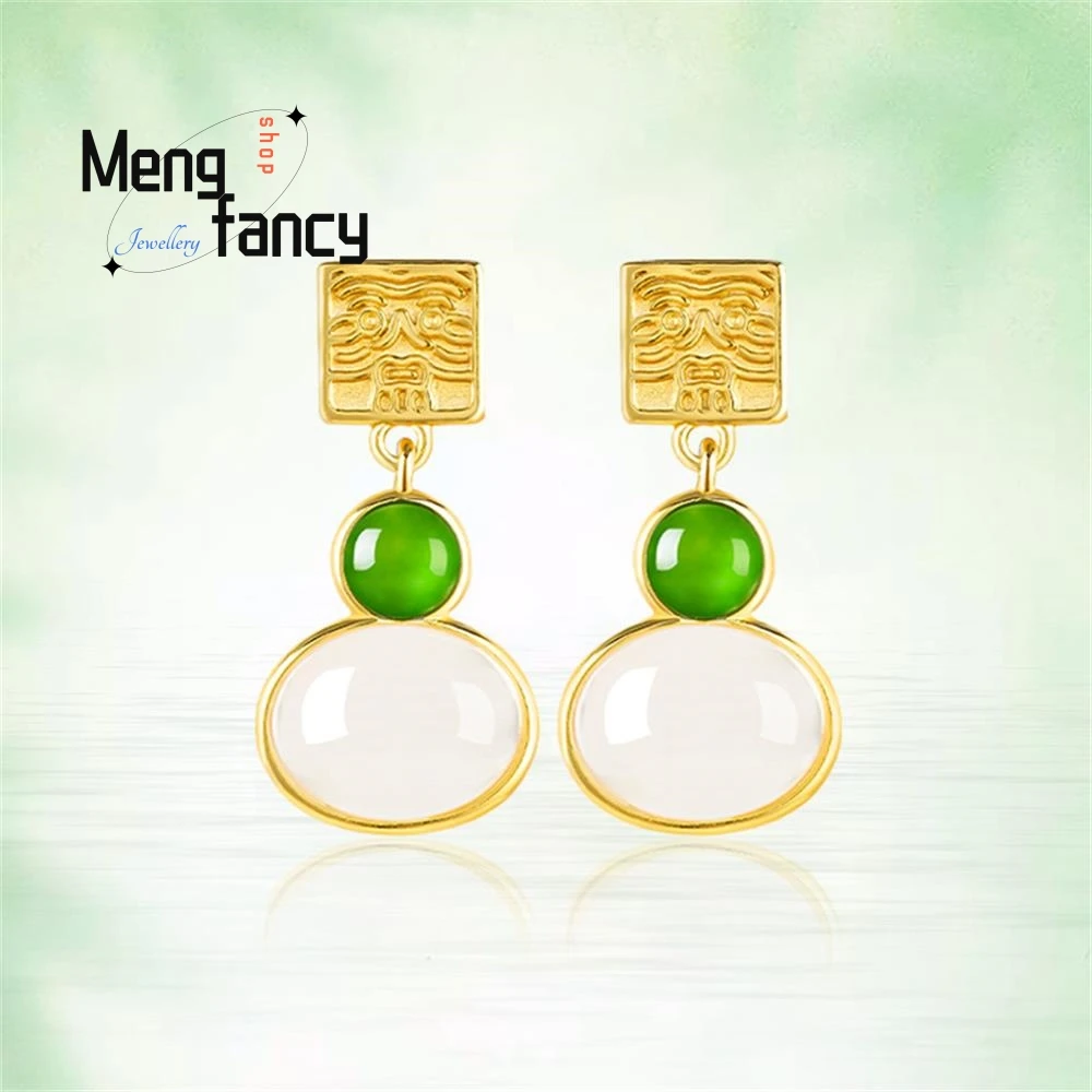 

Genuine Natural Old Material And Field Jade Jasper Earrings Female Models S925 Silver Inlaid Jade Temperament Simple Earrings