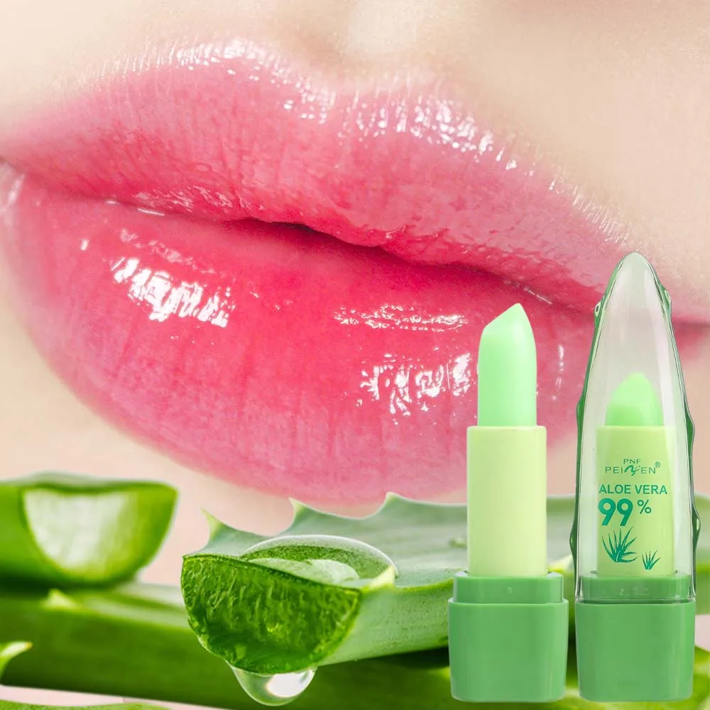 Feuchtigkeit spendende Aloe Vera Farbe Lippenstift Temperatur Farbwechsel Lippen balsam lang anhaltende wasserdichte pflegende Lippen koreanische Kosmetik