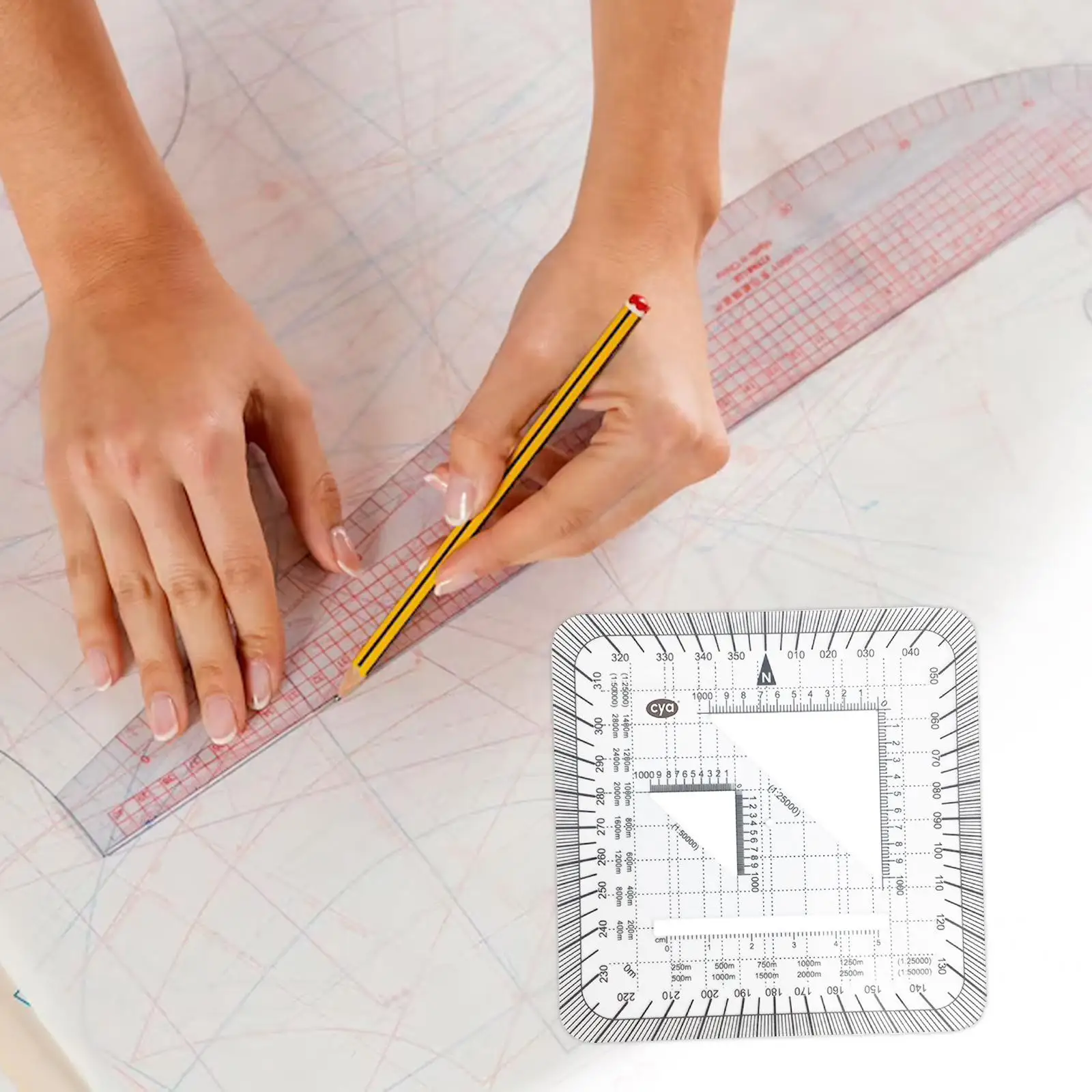 Protractor Ruler Square Acrylic Drawing Architecture Learning for Poltting Utm, Usng, Mgrs Coordinates Land Navigation Traveling