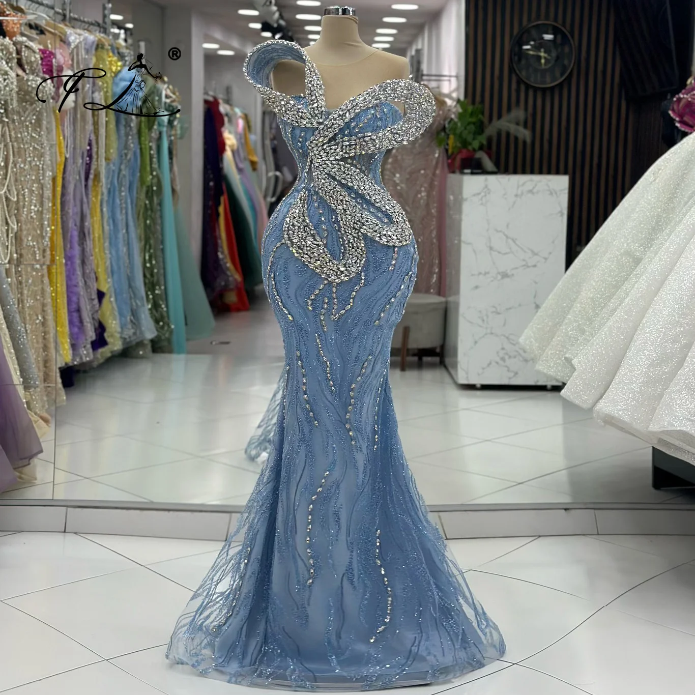 

Women Celebrity Dress Beaded Rhinestone Mermaid Long Gowns Dress Evening Dresses Customized